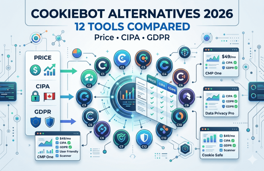 Cookiebot Alternatives 2026 — 12 Tools Compared (Price, CIPA, GDPR)