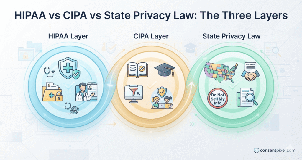 HIPAA vs CIPA vs State Privacy Law: The Three Layers