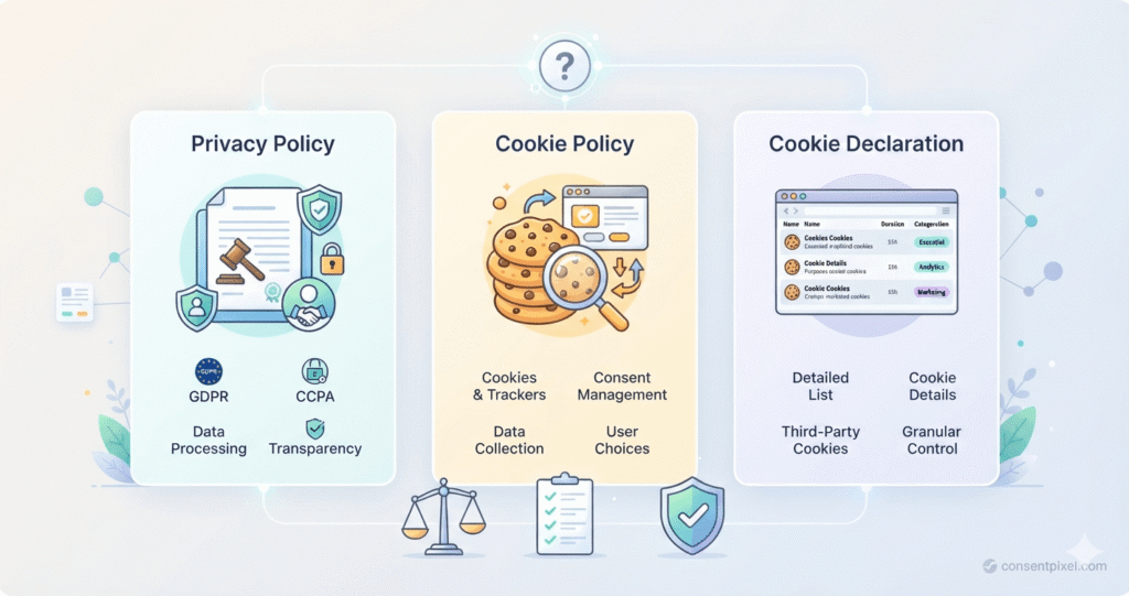 Privacy policy vs cookie policy vs cookie declaration: which do you actually need?